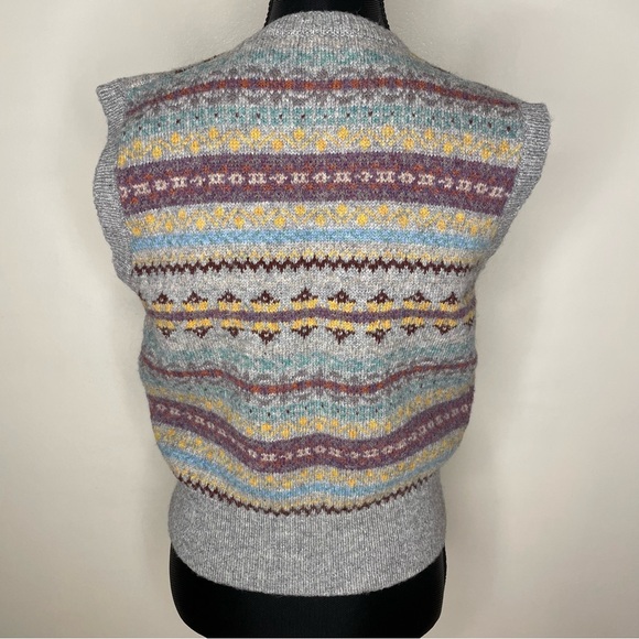 Vintage Claude Vernet Sweater Vest Shetland Wool V Neck Gray Black Size Large - Picture 5 of 7